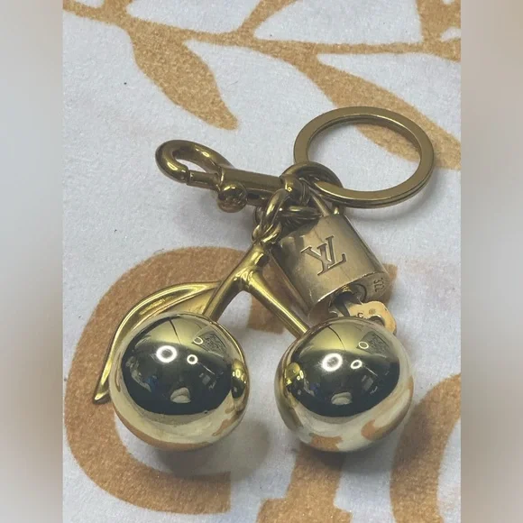 Louis Vuitton Authentic Padlock & Key with Gold Cherry Charm Keychain #322 - Picture 2 of 16